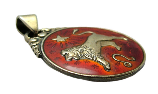 Large 1960's Danish Silver Gilt & Red Enamel Leo the Lion Zodiac Charm by Hans Jensen Enamel Charm - Sandy's Vintage Charms