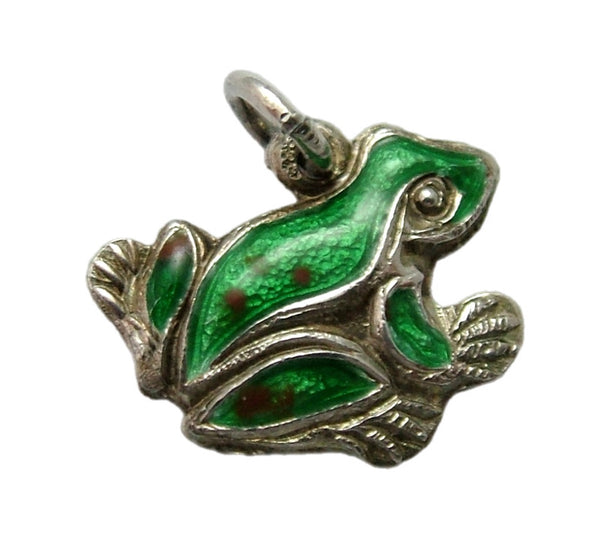 Vintage 1960's Silver & Green Enamel Frog Charm Enamel Charm - Sandy's Vintage Charms